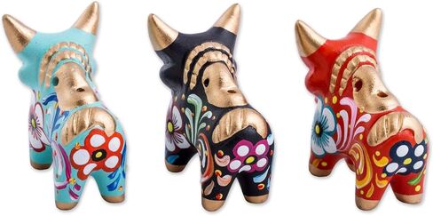 NOVICA Artisan Handcrafted Ceramic Figurines Multicolor Set of Three Bull Peru Sculpture Animal Themed Cultural [ 2in H x 2in W x 1.2in D] ' Little Pucara Bulls' Set of 3 in Saudi Arabia