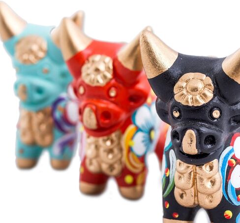 NOVICA Artisan Handcrafted Ceramic Figurines Multicolor Set of Three Bull Peru Sculpture Animal Themed Cultural [ 2in H x 2in W x 1.2in D] ' Little Pucara Bulls' Set of 3 in Saudi Arabia