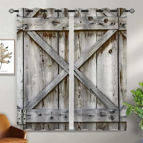 Wood Door Blackout Curtains for Girls Boy Home Decor, Village Barn Farmhouse Rural Art Grommet Thermal Insulated Drapes Darkening Window Curtain for Bedroom Living Room, 55 x 63 Inch in Saudi Arabia