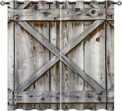 Wood Door Blackout Curtains for Girls Boy Home Decor, Village Barn Farmhouse Rural Art Grommet Thermal Insulated Drapes Darkening Window Curtain for Bedroom Living Room, 55 x 63 Inch in Saudi Arabia