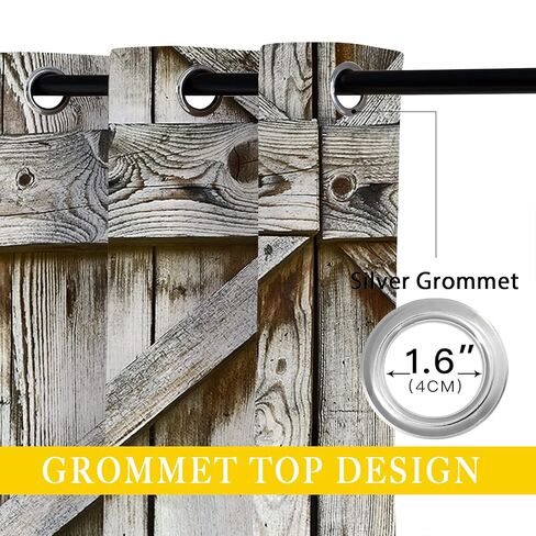 Wood Door Blackout Curtains for Girls Boy Home Decor, Village Barn Farmhouse Rural Art Grommet Thermal Insulated Drapes Darkening Window Curtain for Bedroom Living Room, 55 x 63 Inch in Saudi Arabia