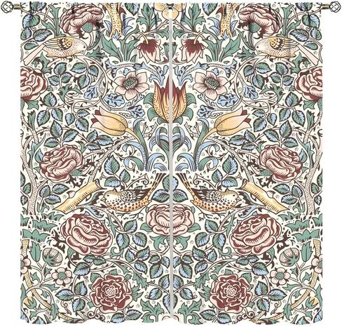 William Morris Style Curtains for Home Décor,Vintage Flower Birds Medieval Abstract Floral Window Treatments for Bedroom Living Room Kitchen Rustic Art Drapes 2 Panels Set,Total Size 42" x 45" in Kuwait