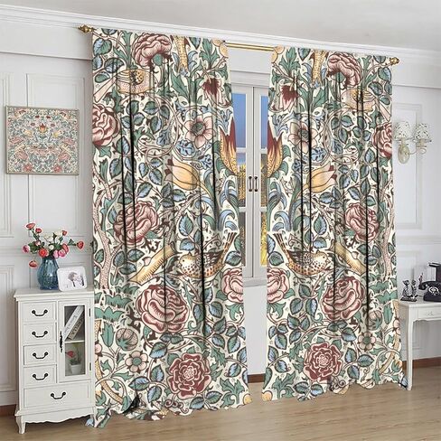 William Morris Style Curtains for Home Décor,Vintage Flower Birds Medieval Abstract Floral Window Treatments for Bedroom Living Room Kitchen Rustic Art Drapes 2 Panels Set,Total Size 42" x 45" in Kuwait