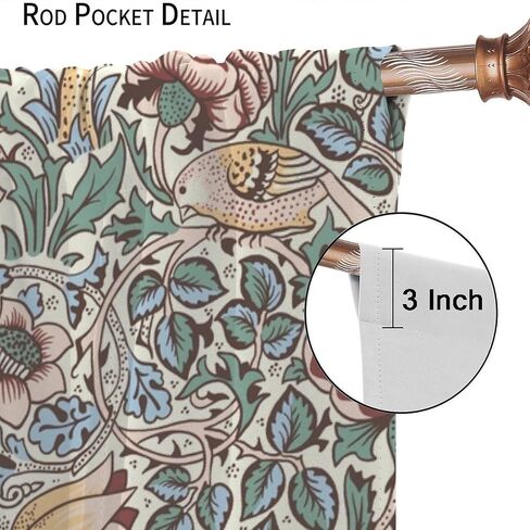 William Morris Style Curtains for Home Décor,Vintage Flower Birds Medieval Abstract Floral Window Treatments for Bedroom Living Room Kitchen Rustic Art Drapes 2 Panels Set,Total Size 42" x 45" in Kuwait
