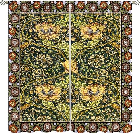 William Morris Style Curtains for Home Décor,Vintage Flower Birds Medieval Abstract Floral Window Treatments for Bedroom Living Room Kitchen Rustic Art Drapes 2 Panels Set,Total Size 42" x 45" in Kuwait