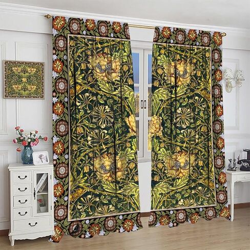 William Morris Style Curtains for Home Décor,Vintage Flower Birds Medieval Abstract Floral Window Treatments for Bedroom Living Room Kitchen Rustic Art Drapes 2 Panels Set,Total Size 42" x 45" in Kuwait