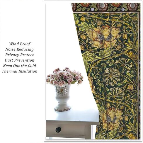 William Morris Style Curtains for Home Décor,Vintage Flower Birds Medieval Abstract Floral Window Treatments for Bedroom Living Room Kitchen Rustic Art Drapes 2 Panels Set,Total Size 42" x 45" in Kuwait
