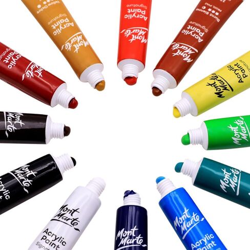 Mont Marte Acrylic Paint Set 24 Colours 12ml, Perfect for Canvas, Wood, Fabric, Leather, Cardboard, Paper, MDF and Crafts (24 Bright Colours 12 ML, 1 PACK) in Saudi Arabia