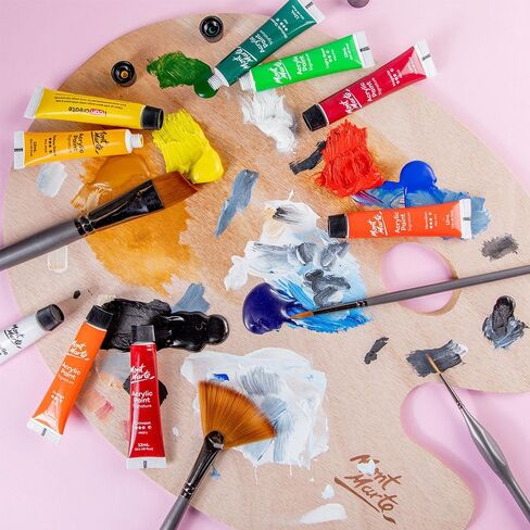 Mont Marte Acrylic Paint Set 24 Colours 12ml, Perfect for Canvas, Wood, Fabric, Leather, Cardboard, Paper, MDF and Crafts (24 Bright Colours 12 ML, 1 PACK) in Saudi Arabia