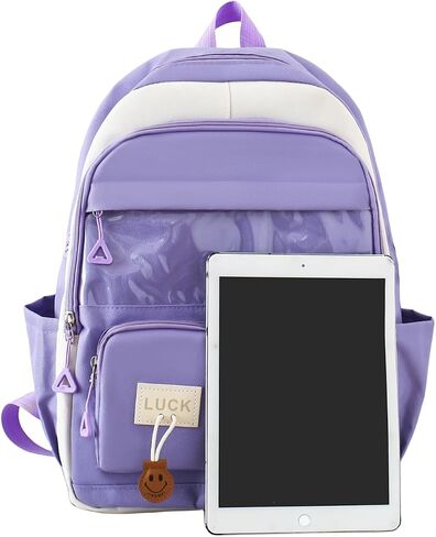 5PCS Kawaii Backpack Set for School Teen Girls,with 1 Plushies and Accessories Rucksack Aesthetic School Bags Cute Bookbag (Blue) in Saudi Arabia