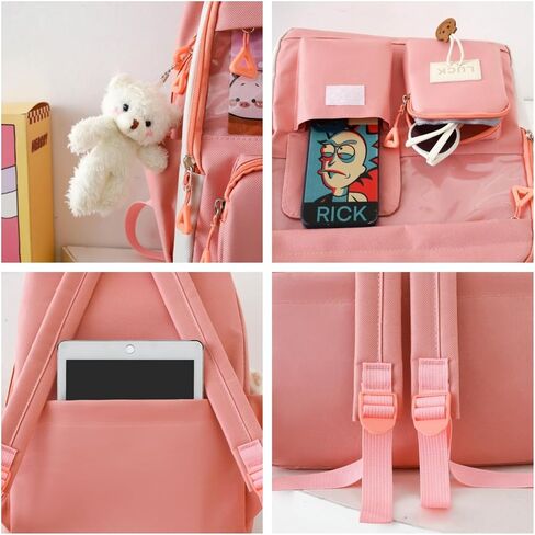 5PCS Kawaii Backpack Set for School Teen Girls,with 1 Plushies and Accessories Rucksack Aesthetic School Bags Cute Bookbag (Blue) in Saudi Arabia