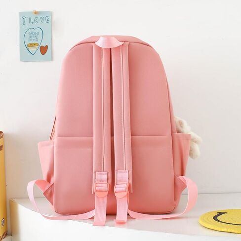 5PCS Kawaii Backpack Set for School Teen Girls,with 1 Plushies and Accessories Rucksack Aesthetic School Bags Cute Bookbag (Blue) in Saudi Arabia