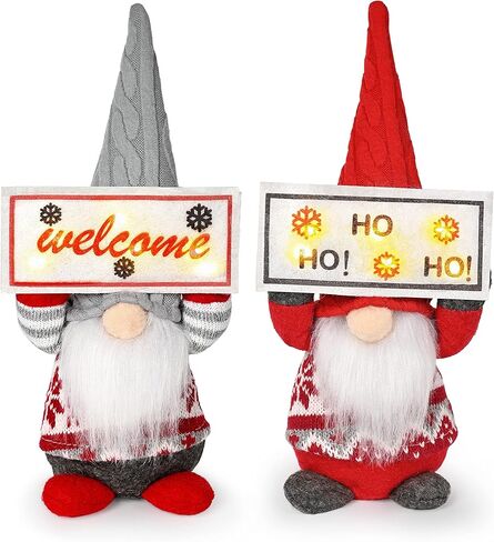 mocoosy 2 حزمة مضاءة عيد الميلاد جنوم أفخم الزينة، اليدوية السويدية Tomte جنوم الحلي مع LED، تضيء الاسكندنافية سانتا قزم الدمى الشمال تمثال لقضاء عطلة عيد الميلاد صينية طاولة الديكور in Kuwait