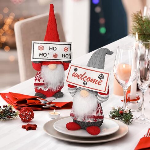 mocoosy 2 حزمة مضاءة عيد الميلاد جنوم أفخم الزينة، اليدوية السويدية Tomte جنوم الحلي مع LED، تضيء الاسكندنافية سانتا قزم الدمى الشمال تمثال لقضاء عطلة عيد الميلاد صينية طاولة الديكور in Kuwait