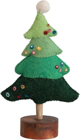 Creative Co-Op 5-1/2"L x 3" W x 10" H Handmade Wool Felt Tree w/Beads, Pom Pom & Wood Base, Multi Color in Saudi Arabia