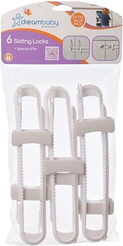 Dreambaby Sliding Cabinet Locks - Child Proof Cabinet Latches - For Kitchen, Bathroom Storage Doors Handles & Knobs - Suitable for Round & D-Shaped Handles - 3 Pack - White - Model L183 | Child Proof Cabinet Locks - Fits Round & D-Shaped Handles - Sliding in Saudi Arabia