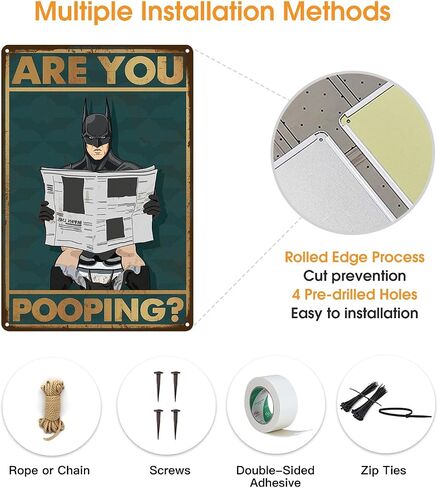 Tin Signs - ARE YOU POOPING? - Sign Funny Retro Metal Poster for Home Interior Decor Bathroom Wall Art Designer Decor Vintage Metal Tin Sign Gift (Black-Bat) in Saudi Arabia