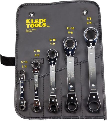 Klein Tools 68245 Reversible Ratcheting Box Wrench Set, 5-Piece, Black, Made in USA in Saudi Arabia