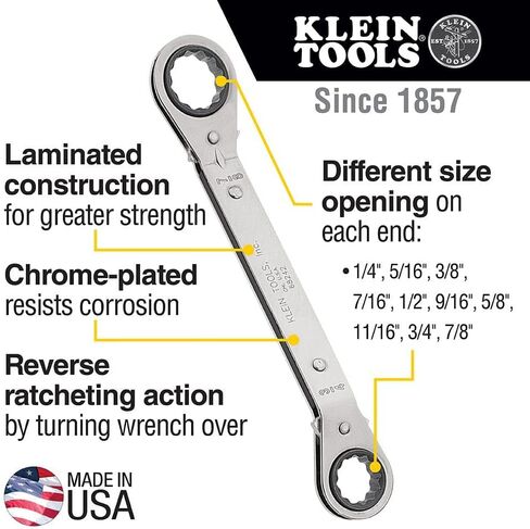 Klein Tools 68245 Reversible Ratcheting Box Wrench Set, 5-Piece, Black, Made in USA in Saudi Arabia