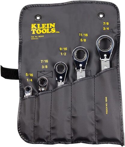 Klein Tools 68245 Reversible Ratcheting Box Wrench Set, 5-Piece, Black, Made in USA in Saudi Arabia