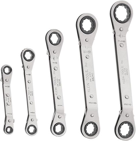 Klein Tools 68245 Reversible Ratcheting Box Wrench Set, 5-Piece, Black, Made in USA in Saudi Arabia