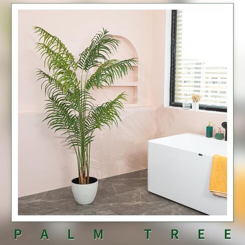 Artificial Areca Palm Tree 5FT Tall Fake Tropical Plants, Realistic Palm Fronds and Trunks, 60" Dypsis Lutescens Trees for Home Garden Indoor Outdoor Office Decor in Saudi Arabia
