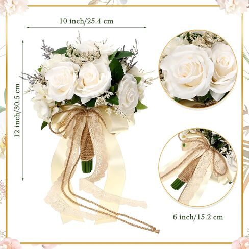 9 Pack Wedding Bride Bouquet Wrist Corsage Groom Boutonniere Set Include 1 Pc Bride Bouquet 6 Pcs Groom Men Boutonniere 2 Pcs Wrist Corsage for Artificial Rose Prom Flowers Party Decoration in Saudi Arabia