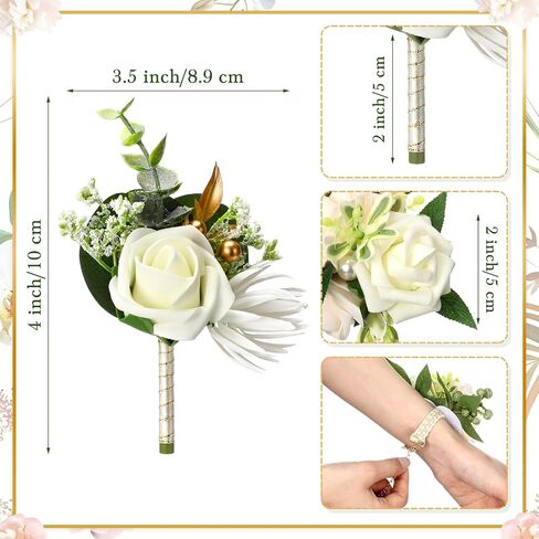 9 Pack Wedding Bride Bouquet Wrist Corsage Groom Boutonniere Set Include 1 Pc Bride Bouquet 6 Pcs Groom Men Boutonniere 2 Pcs Wrist Corsage for Artificial Rose Prom Flowers Party Decoration in Saudi Arabia