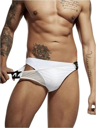 WDIRARA Men's Color Block Mesh Swim Trunks Briefs Low Waist Elastic Beach Swimwear in Saudi Arabia