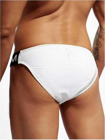 WDIRARA Men's Color Block Mesh Swim Trunks Briefs Low Waist Elastic Beach Swimwear in Saudi Arabia