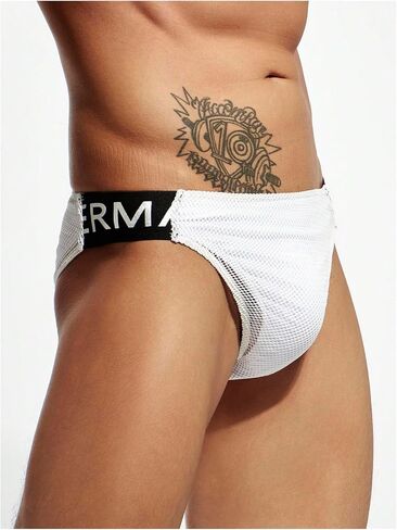 WDIRARA Men's Color Block Mesh Swim Trunks Briefs Low Waist Elastic Beach Swimwear in Saudi Arabia