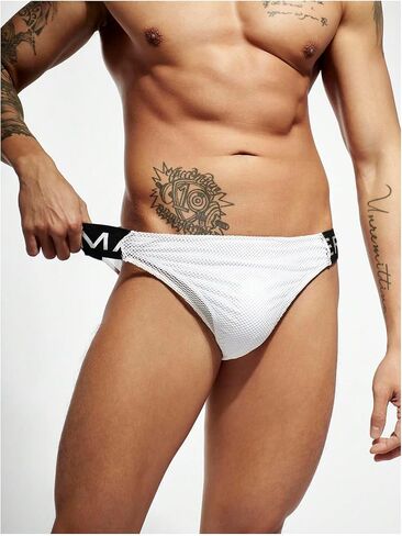 WDIRARA Men's Color Block Mesh Swim Trunks Briefs Low Waist Elastic Beach Swimwear in Saudi Arabia