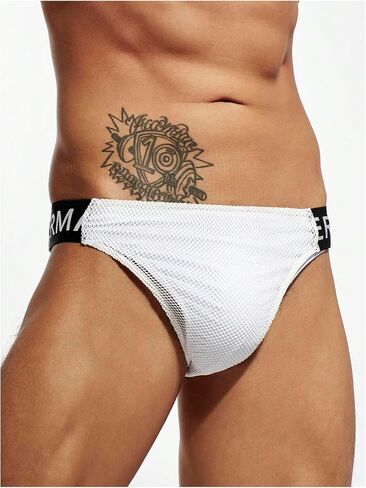 WDIRARA Men's Color Block Mesh Swim Trunks Briefs Low Waist Elastic Beach Swimwear in Saudi Arabia