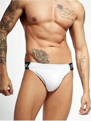 WDIRARA Men's Color Block Mesh Swim Trunks Briefs Low Waist Elastic Beach Swimwear in Saudi Arabia