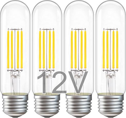 12V T10 Edison LED Light Bulbs - Soft Warm 2700K 2W (Only for 12 Volt DC/AC)- 25W Equivalent Low Voltage E26 Standard Base T30 LED Tube Bulb for RV, Posts - 4 Pack in Saudi Arabia