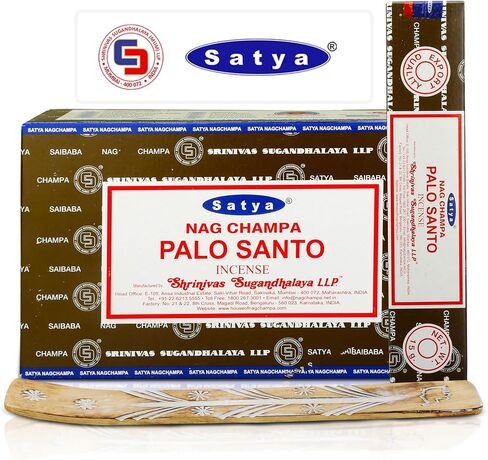 Satya Sandalwood Incense Sticks 180 gm (15GM X 12 Pack) from Satya Mumbai and Raajsee Incense Sticks Holder Bundle, Free from Chemicals,Natural Insenses in Saudi Arabia