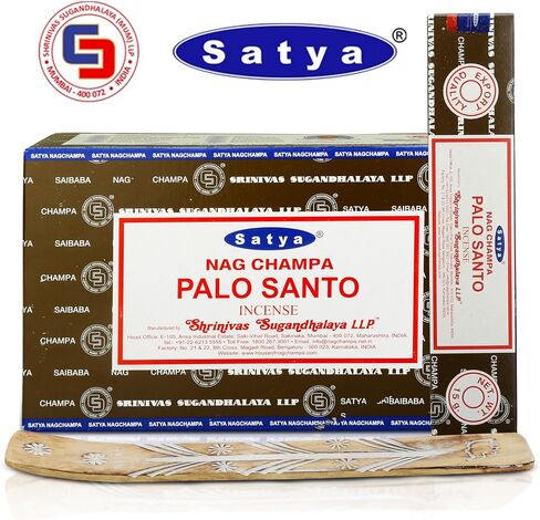 Satya Sandalwood Incense Sticks 180 gm (15GM X 12 Pack) from Satya Mumbai and Raajsee Incense Sticks Holder Bundle, Free from Chemicals,Natural Insenses in Saudi Arabia