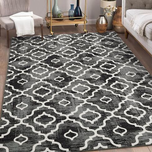 سجاد منطقة WESTLOOM مقاس 4 × 6، سجادة حديثة قابلة للغسل، سجاد غرفة المعيشة هندسية، سجاد غرفة نوم غير قابل للانزلاق، سجادة غرفة الطعام الهندسية، سجادة مغربية منخفضة الوبر، سجاد منطقة المطبخ الكبيرة، 4 × 6 in Kuwait