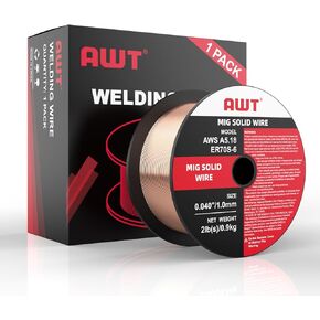 AWT Solid MIG Welding Wire, ER70S-6 Gas Solid Carbon Steel Mig Wire with Low Splatter, .040" 2-Pound Spool, Pack of 1