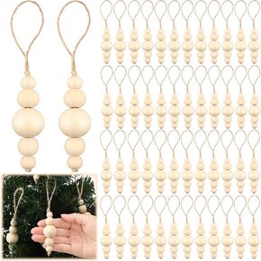 Cindeer 48 Pcs Christmas Wood Bead Ornament Boho Christmas Tree Ornament Farmhouse Wooden Beads Xmas Bohemian Hanging Bead Garland Decor for Home Wall Holiday Modern Rustic Country (White)