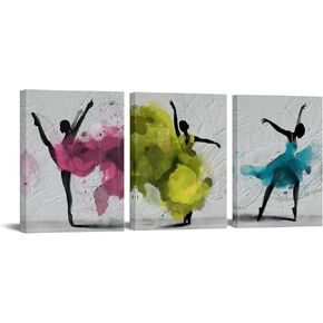 Apicoture Girl Dance Canvas Wall Art - Abstract Ballerina Dancer Watercolor Painting Canvas Prints Artwork for Girl Dancing Room Wall Decor 12x16inchx3pcs