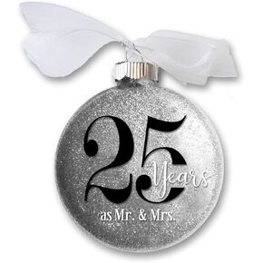 40th Wedding Anniversary Christmas Ornament, Forty Years as Mr & Mrs, Gift for Married Couple, Ruby Anniversary Keepsake, Traditional Glitter Bauble with White Organza Ribbon Bow (40th Anniversary)