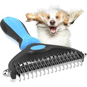 Decyam Double Sided Undercoat Rake - Extra Wide Metal Brush for Pet Grooming, Shedding, and Dematting Dogs & Cats