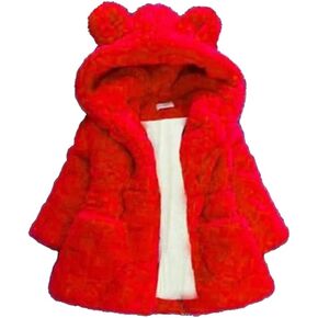 AiWMGL 1T 2T Kids Girls Winter Warm Coats Jacket Clothes Outwear Overcoat Ear Hooded Faux Fur Thicken Fleece Baby Snowsuit Toddler in Kuwait