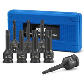 Orion Motor Tech Torx Bit Socket Set, 8pc 1/2" Drive Impact Torx Bit Socket Set T30 T40 T45 T50 T55 T60 T70 & T80 Sockets, Cr-Mo Steel Torx Impact Socket Set for Fastener Replacement with Carry Case