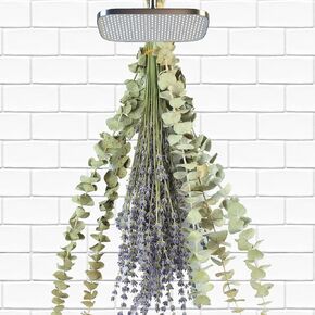 115 PCS Dried Eucalyptus Stems with Lavender Flowers Bundle for Shower, 17'' Natural Real Live Eucalyptus Leaves Branches Hanging Lavender Shower Plant for SPA Home Fragrance Bathroom Table Vase Decor