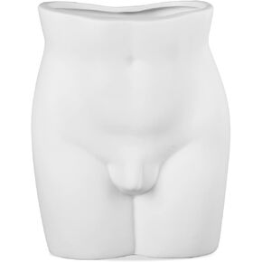 مزهرية للزهور - مزهرية سيراميك على شكل جسم فني لديكور المنزل، 6 بوصة، أبيض مطفي in Kuwait