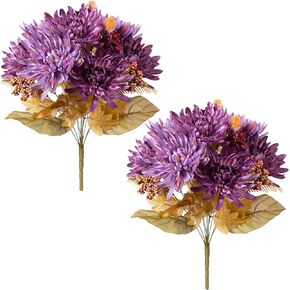 Ivydale 2 Bundles Artificial Fake Silk Chrysanthemum Flowers Bouquets, 24 Heads Faux Mums Flower with Long Stems Arrangements Centerpiece Autumn Bouquet Flowers Wedding Party Home Decor - Orange