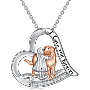 BETHZA Dog and Girl Necklace for Women 925 Sterling Silver Natural Turquoise Heart Pendant Jewelry Gift for Dog Lovers Daughter Sister Girlfriend in Kuwait