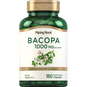 Piping Rock Bacopa Monnieri Capsules 1000 mg | 180 Count | Herbal Extract Supplement | Non-GMO, Gluten Free